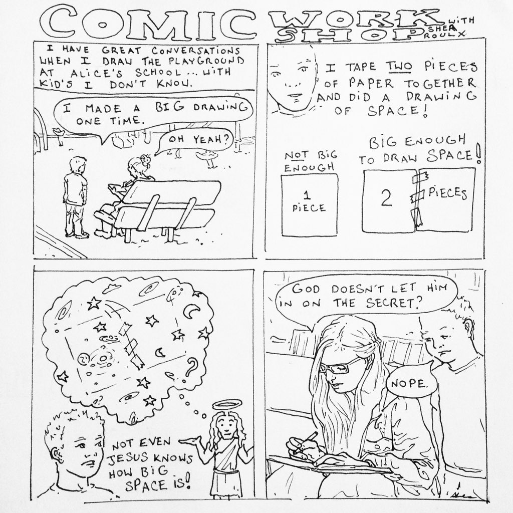 SheaProulx's tweet photo. Big ideas happening at the weds #comicbookworkshop @ #2ndcup #braeside 7-8:30 #allages #alllevels https://t.co/S31MkHQNls