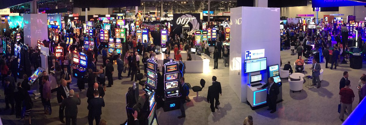 AznBanjoPlaya's tweet photo. Took a panoramic of the @ScientificGames #G23 booth! #G2E2017 @Bally_Tech @WMSGamingNews https://t.co/PU7FFRkkul