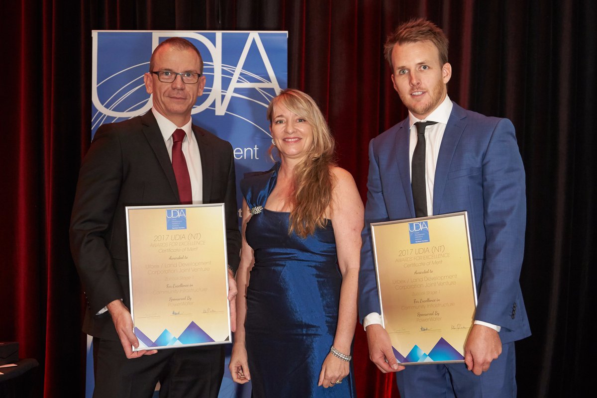 LandDevCorp's tweet image. We received a certificate of merit for Community Infrastructure at the 2017 UDIA - NT Awards Dinner for Zuccoli Village with Urbex Realty.