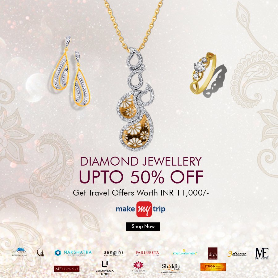 Luxehues's tweet photo. Shine like a diamond this festive season!
Shop from our diamond jewellery collection &amp; get travel offers worth Rs.11,000/- on MakeMyTrip. https://t.co/pvkOIQCXF4