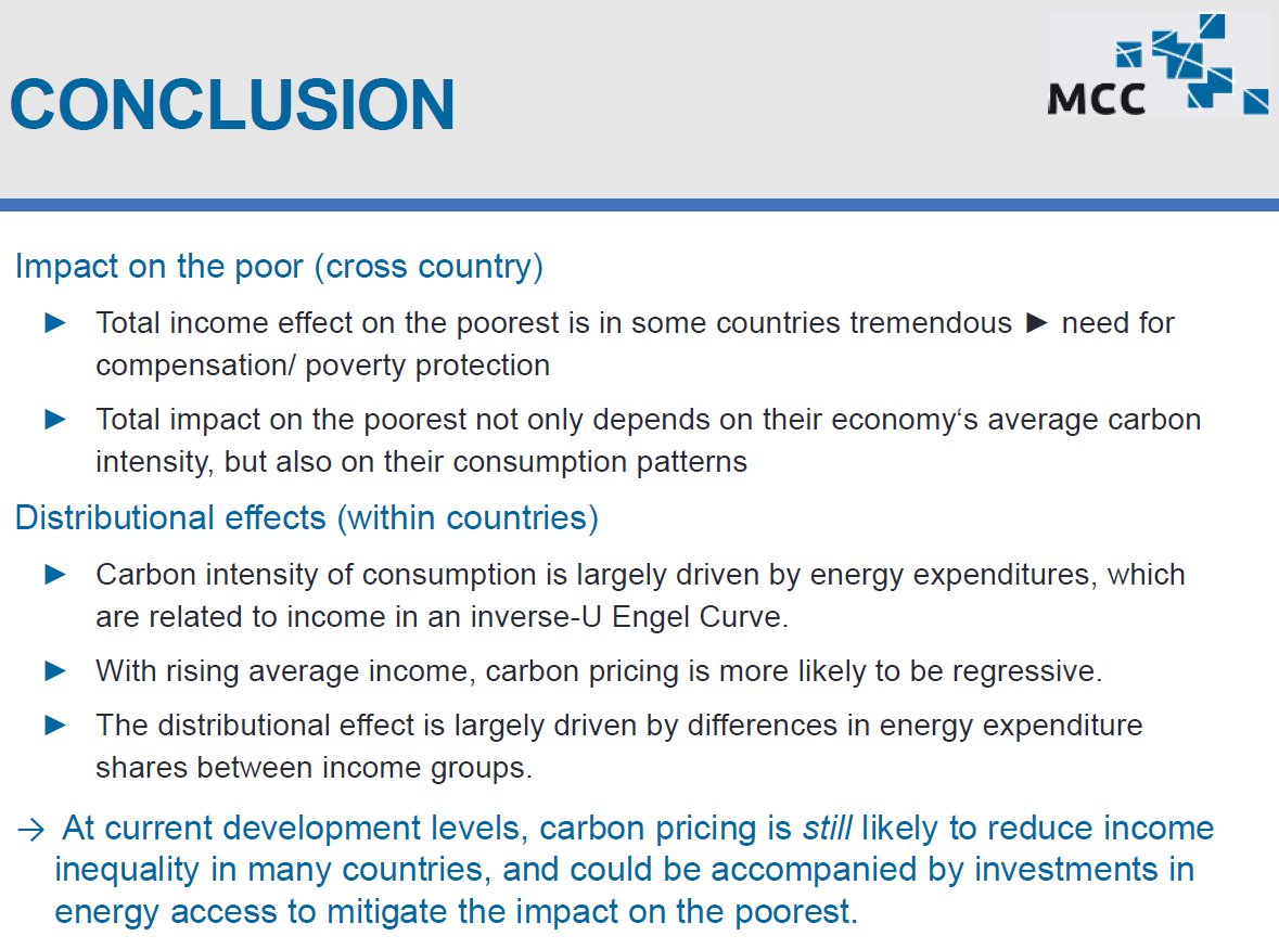 PEGNetKiel's tweet photo. Key findings from Ira Dorband's @MCC_Berlin presentation on #carbonpricing and it's impacts on the #poor & #inequaltiy at #PEGNet2017 https://t.co/ysJKyhrlww
