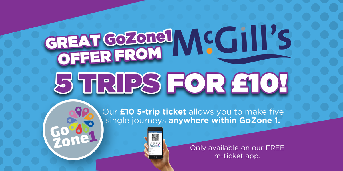 mcgillswest's tweet photo. Take advantage of our m-ticket GoZone 1, 5 trips for £10 offer! Perfect for part-time workers, use when convenient for you! #5trips #GoZone1 https://t.co/NbOFpxL568
