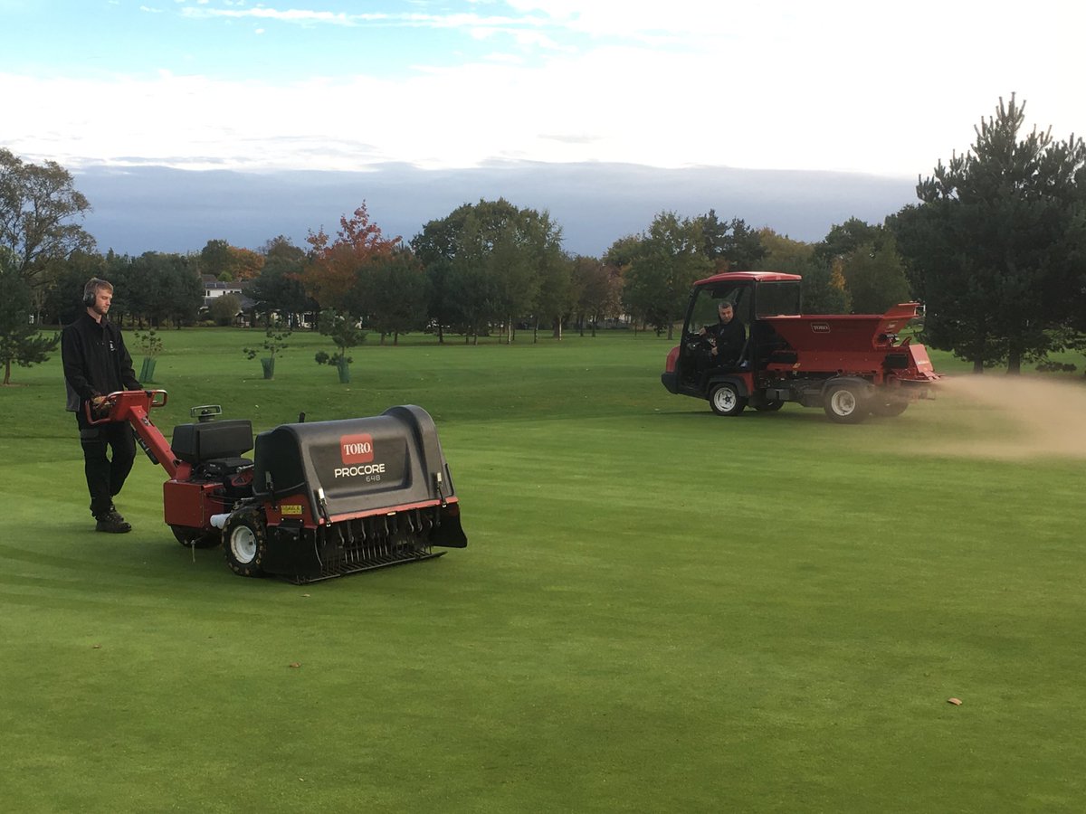Green aeration, sand dressing and fertiliser being applied today. Temporary green will be in play during work.
