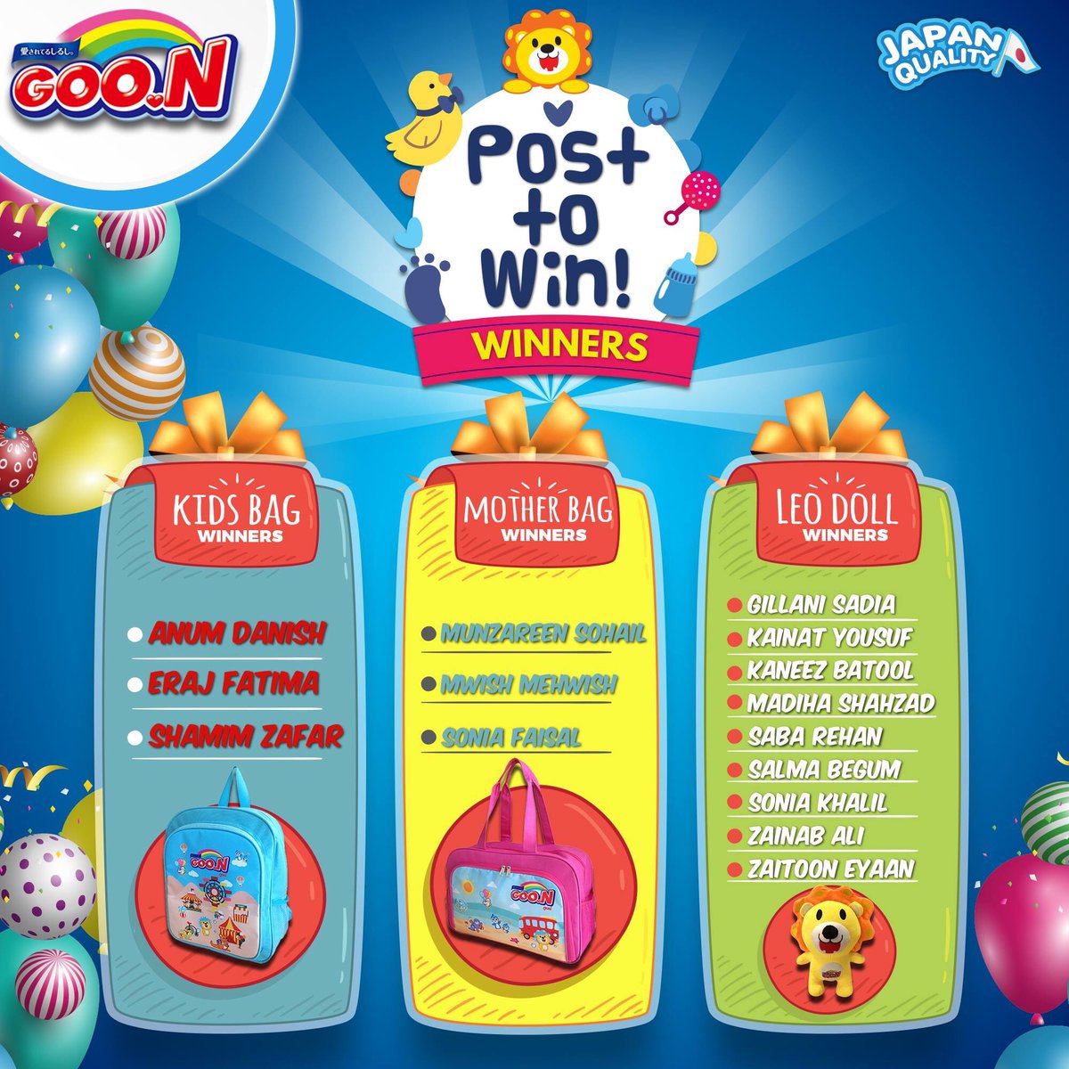 goondiaperpk's tweet photo. The moment you all have been waiting for is here! Here are the winners from #GOONPostToWin contest. https://t.co/96XpMa4ZzE