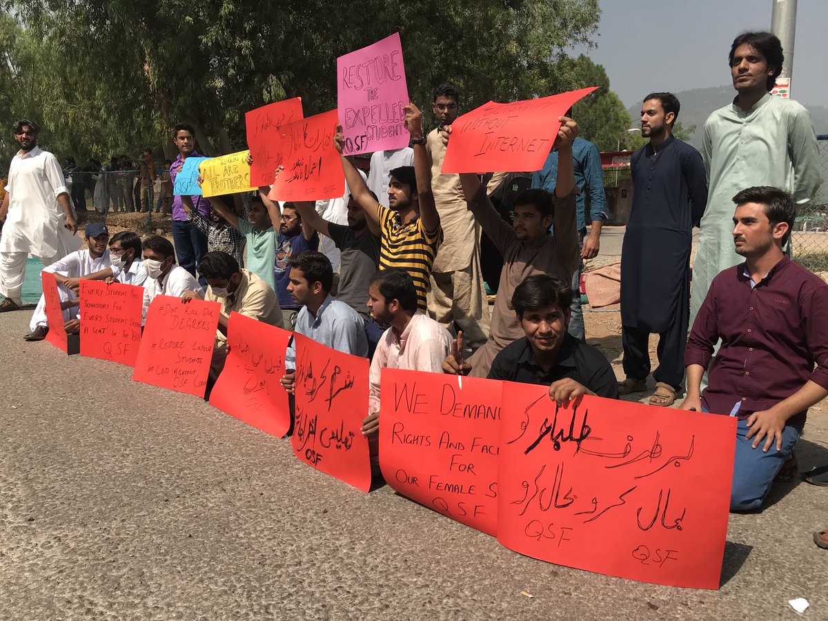 KhiljiMirwais's tweet photo. Strike at Quaid-e-Azam university islamabad, against the corruption of Vice chancellor and unacceptable increase in dues. Report @qau https://t.co/Ysmw8RCy6U
