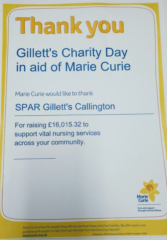 Thank you to all our staff &amp; customers for helping us raise £16,015.32 for <a href="/mariecurieuk/">Marie Curie</a> #gcl4mariecurie