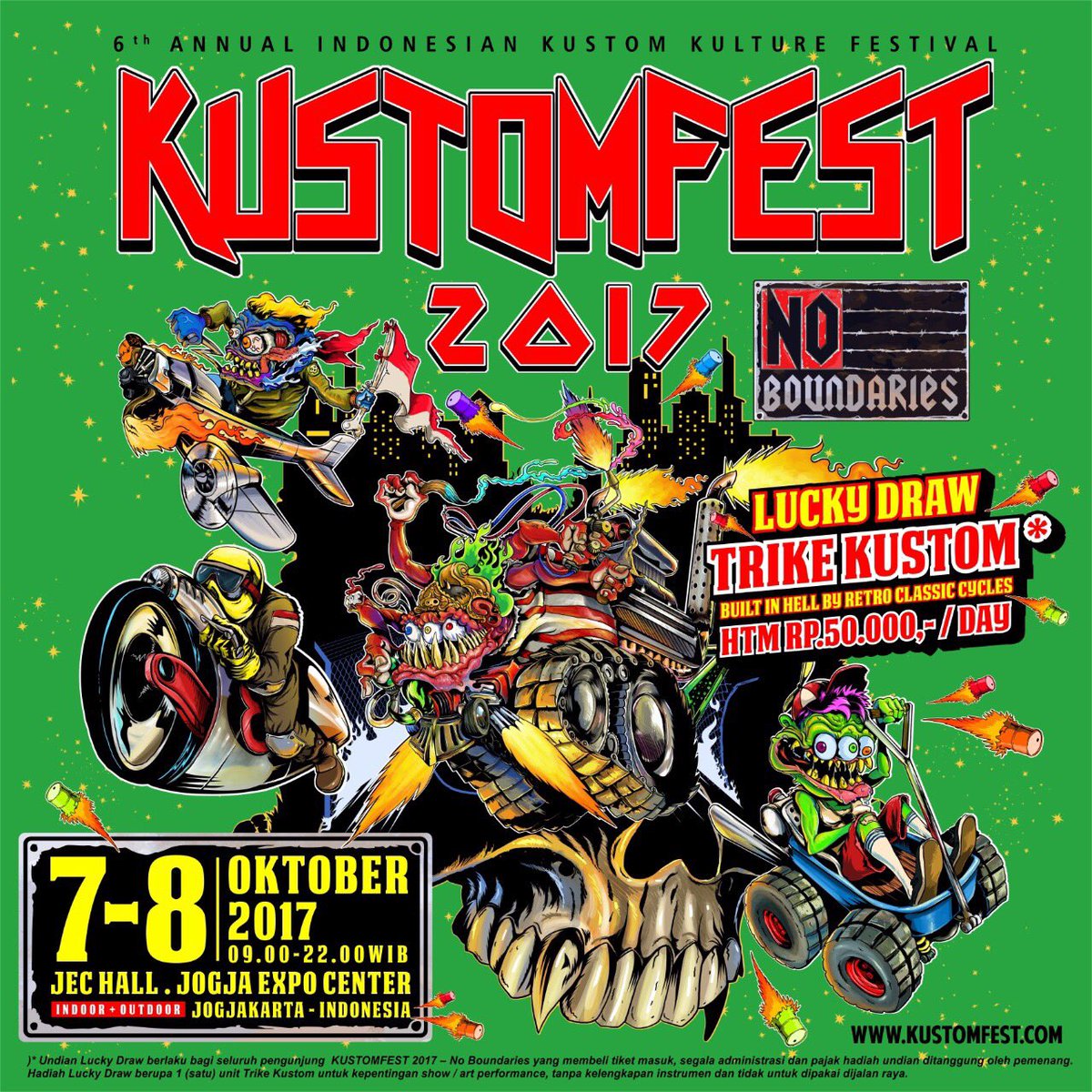 streetofjogja's tweet photo. 6th @kustomfest "No Boundaries" | Sabtu-Minggu, 7-8 Oct 2017 | @JogjaExpoCenter | lucky draw Trike Kustom | 50k #KustomFestNoBoundaries https://t.co/hqoMXN96nL