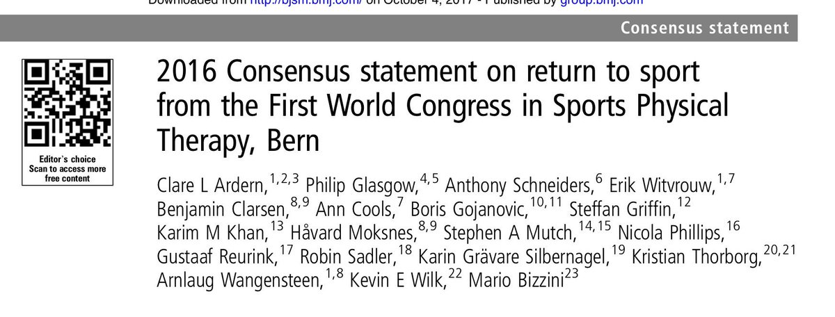 AdamWeirSports's tweet photo. Really nice consensus 
Return to sport
Free online @BJSM_BMJ
Perfect for symposium #RTP17 today
STARRT framework 

https://t.co/Bjc7jb2jGZ https://t.co/svA4UUiosb