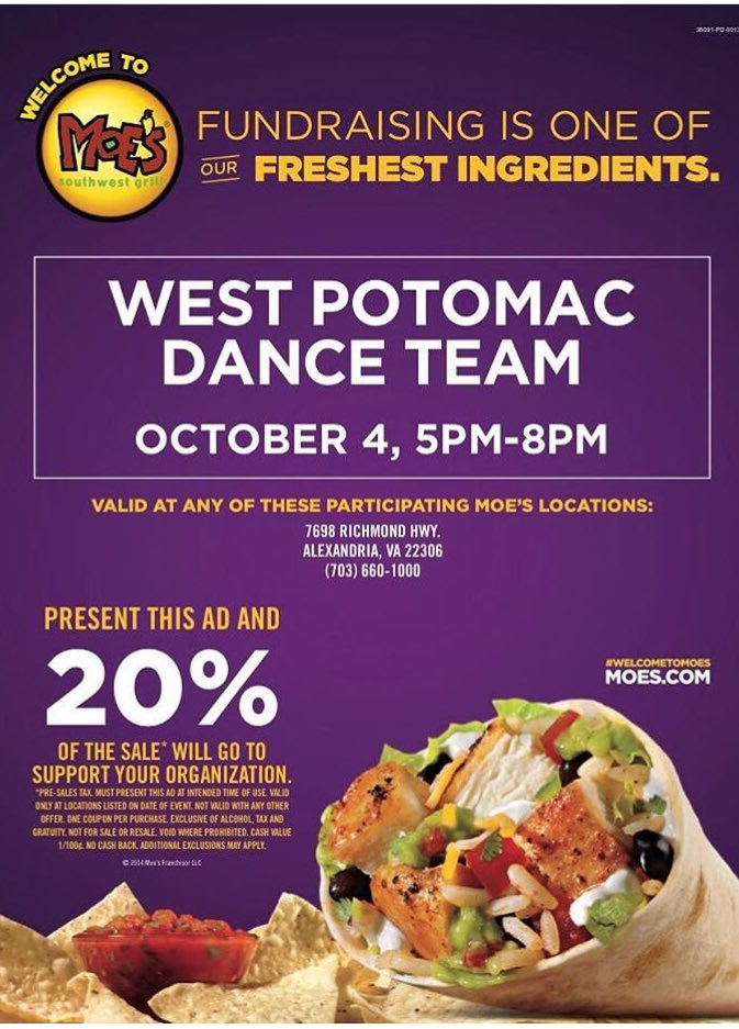 tonight's the night!!! come support dance team at moes!! be there or be square◻️💙 #wpdt