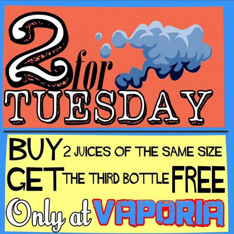 Vaporia_World's tweet photo. Come in on any Tuesday for our great #2forTuesday deal! 💨 https://t.co/AhDCzxEnW2