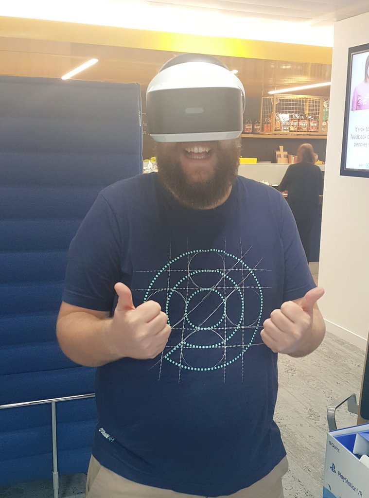 ted_hewett's tweet photo. Thank you @RewardsDaddy for my gift and making my VR dreams come true!! I love my job!!! #rgfun #PSVR #bignerd https://t.co/7mZyhrJHW3