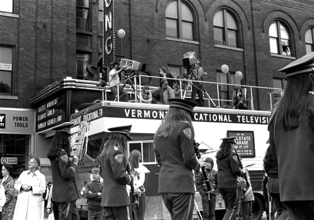 VermontPBS's tweet image. @VTjulia this photograph of our crew filming the All State Music Parade in 1971 is one of my favorite things! #AskAnArchivist