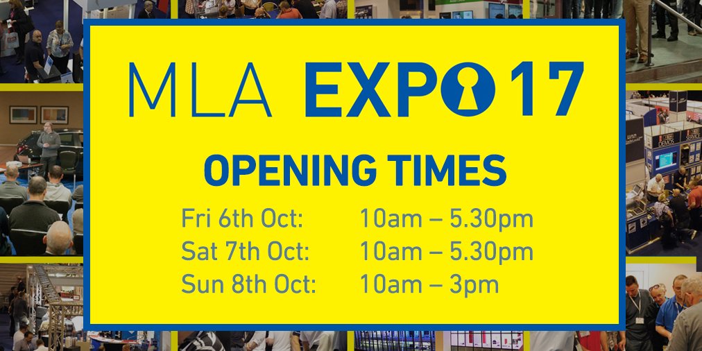MLAExpo's tweet photo. ⏰ MLA EXPO 2017 OPENING TIMES ⏰

Fri 6th Oct 10am – 5.30pm
Sat 7th Oct 10am – 5.30pm
Sun 8th Oct 10am – 3pm

Please Retweet 🔃 https://t.co/GQP5GhgTxO