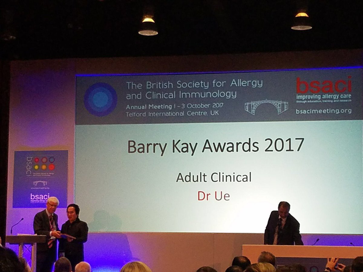andrewallergy's tweet photo. #bsaci2017 Dr UE of @GSTTnhs adult Allergy Team wins the #barrykay award for his work @BSACI_Allergy @EAACI_HQ @EAACI_JM https://t.co/IdfMWUD3xL