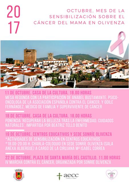 Del 11 al 22 de octubre #Olivenza celebrará mesas redondas, ponencias y la cuarta edición de la Marcha contra el Cáncer