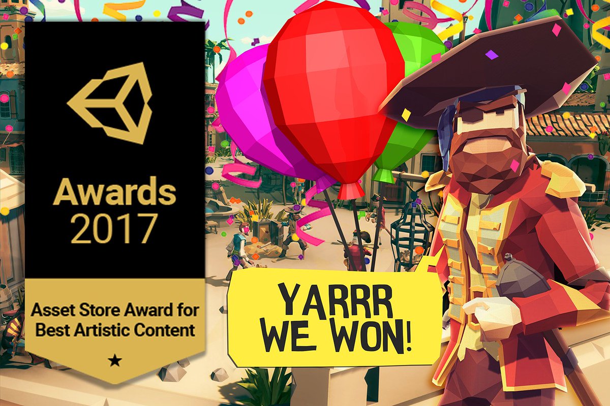 We did it everyone! Polygon - Pirates pack has won the 2017 Unity Award for best artistic content on the asset store :)
#unity #AssetStore