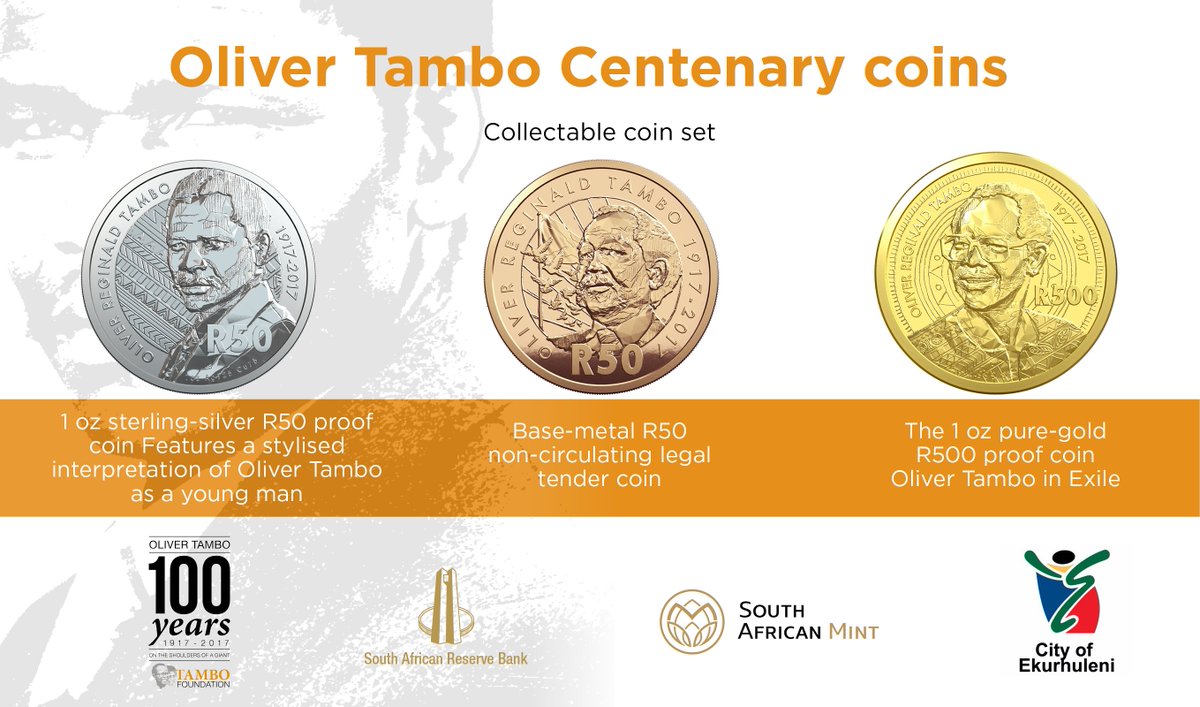 SAReserveBank's tweet photo. The times in the life of OR Tambo depicted by the coins are epochal events in the history of South Africa ORTamboCoinLaunch #ORTambo100 https://t.co/rSioYiRBWZ