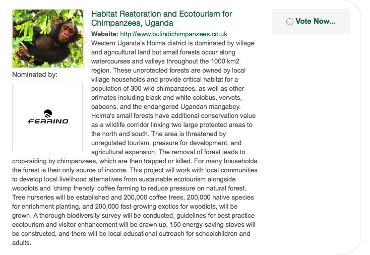 It's #WorldAnimalDay - help support chimpanzee conservation today! Vote here - bit.ly/VoteForBulindi… #HabitatRestoration #SaveChimps
