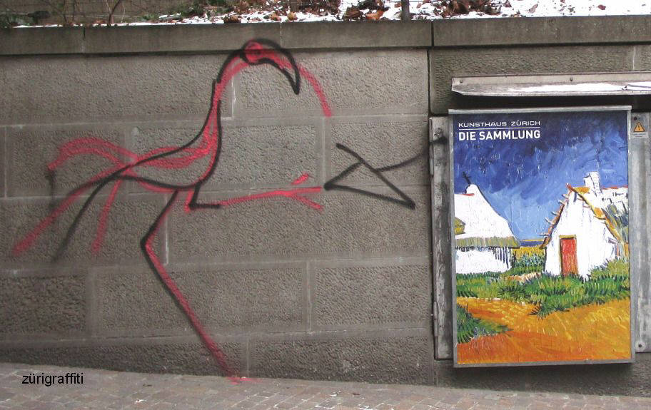 HARALD NAEGELI Flamingo Graffiti Streetart am Kunsthaus Zürich. Sprayer von Zürich. King of Graffiti