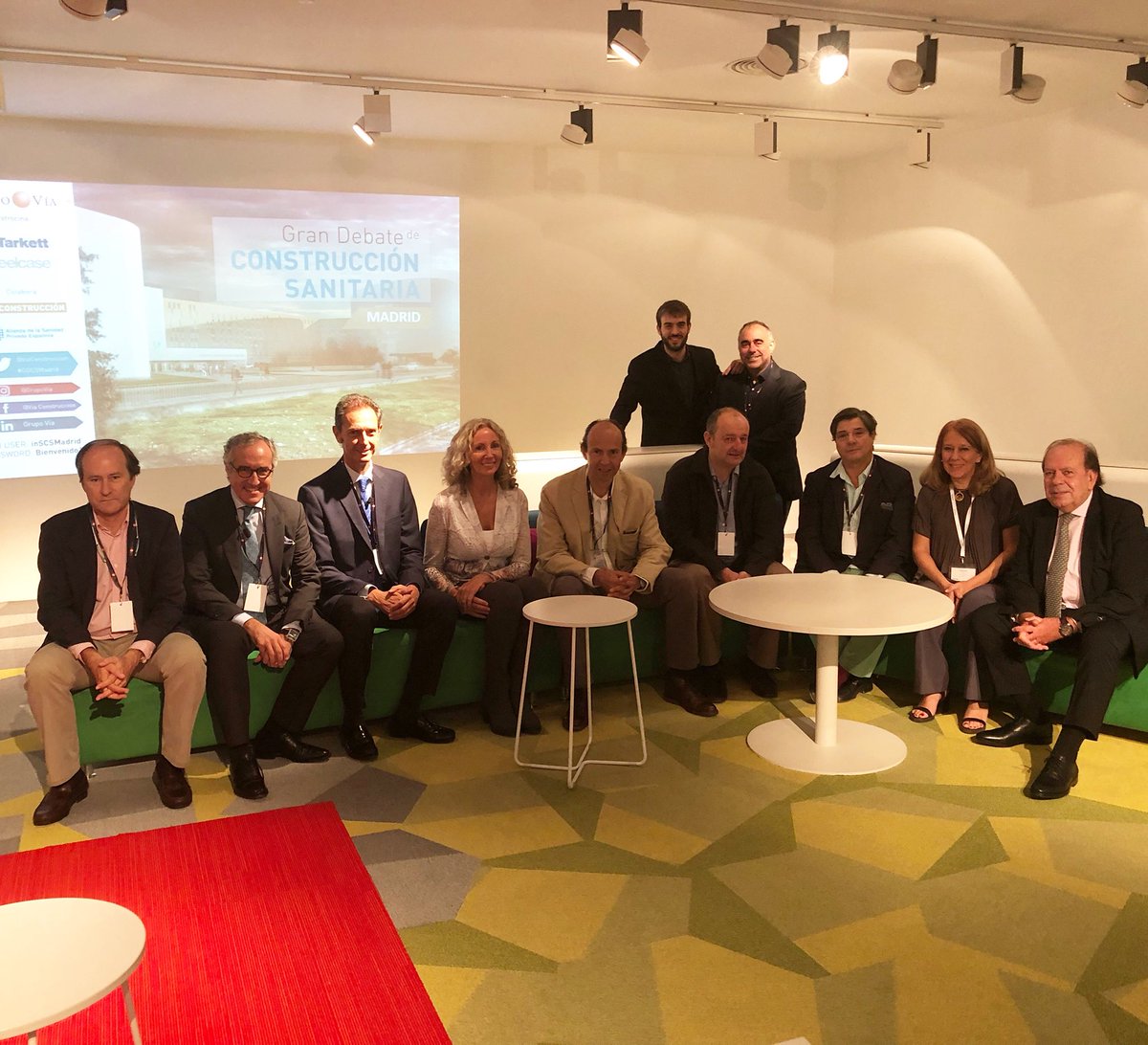 GrupoViaSpain's tweet photo. Foto con los ponentes y sponsors del Gran Debate de Construcción Sanitaria en Madrid #GDCSMadrid @TarkettES y @SteelcaseEspana https://t.co/OIGHAkS3U2