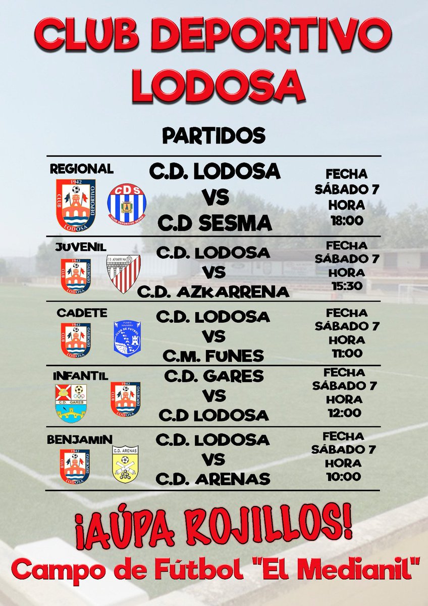 cdlodosa's tweet photo. Ya esta aquí la próxima jornado. 
Esperamos veros en el campo disfrutando de nuestros equipos. https://t.co/FlLhjBWZFy
