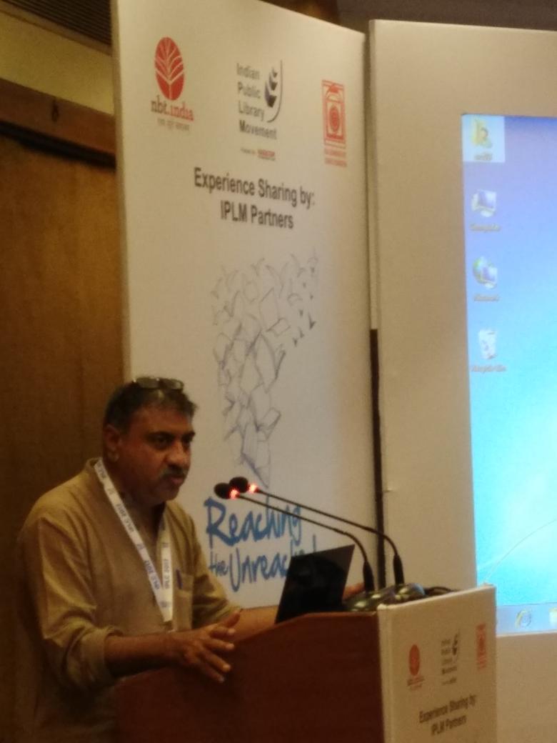 iplm_sec's tweet photo. Mr. Jamal Kidwai from Aman Public Trust shares stories of working in the #PublicLibraries in the conflict affected state of J&amp;K at #IPLC2017 https://t.co/wqHUTLGnar