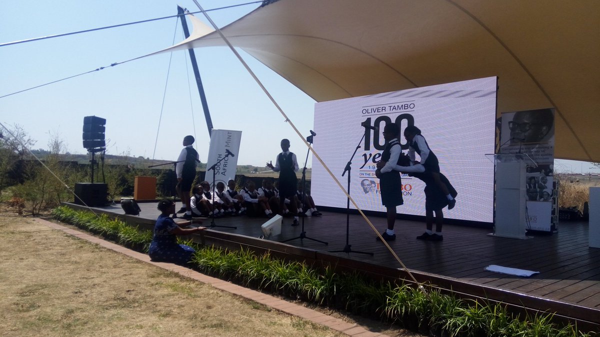 SAReserveBank's tweet photo. Chief Albert Luthuli Primary School pupils narrating OR Tambo's life #ORTambo100 #ORTamboCoinLaunch https://t.co/mn66iCnWE9