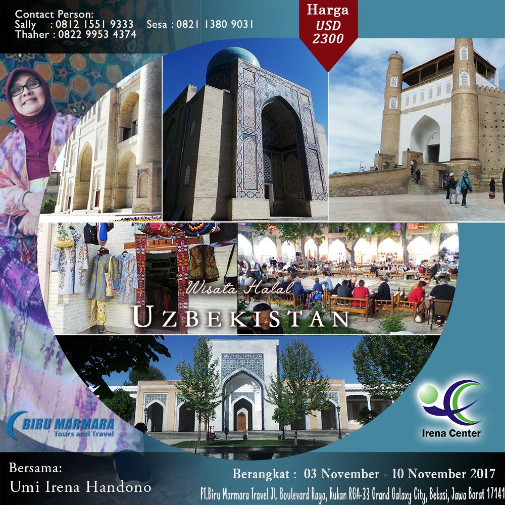 IRENA_CENTER's tweet photo. Wisata Halal ke Uzbekistan bersama @ummi_irena , 3-10 November 2017. Pendaftaran: 0822 9953 4374 (Fikri) / 0821 1380 9031 (Sesa). https://t.co/TH8UuvJoTE