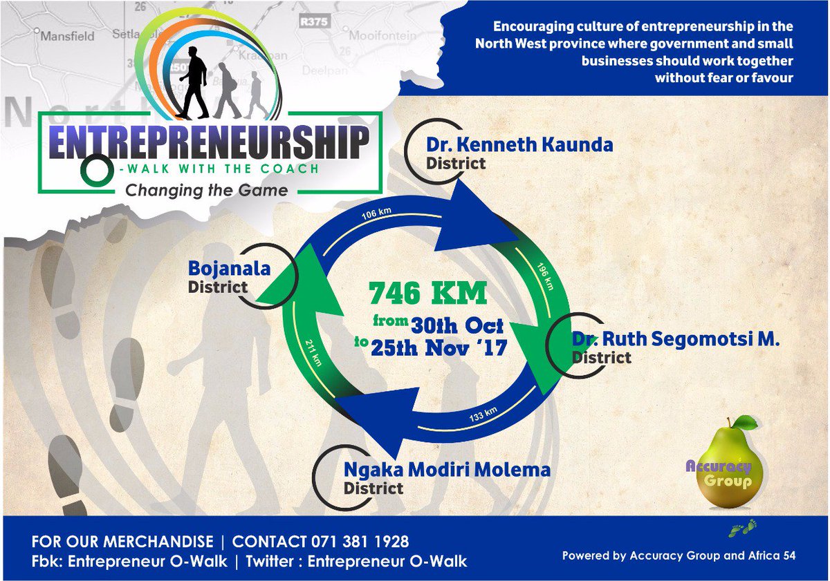 Entrep_O_Walk's tweet photo. @SirMaxSA @SAfmRadio @naledimoleo @serememoss  O-Walk...walking 746km in 25 days to encourage culture of entrepreneurship in NW province https://t.co/eBa9fTgT5X
