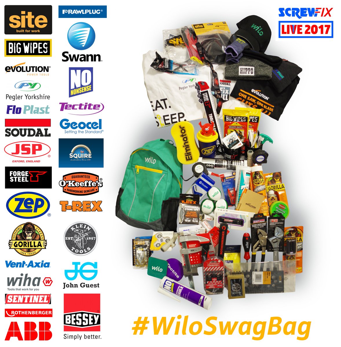WiloUK's tweet image. Missed #SFLIVE17 @Screwfix? #WiloSwagBag got you covered! Comment &amp;amp; RT for your chance to #WIN "We're guna need a bigger bag!" ends 11/10/17
