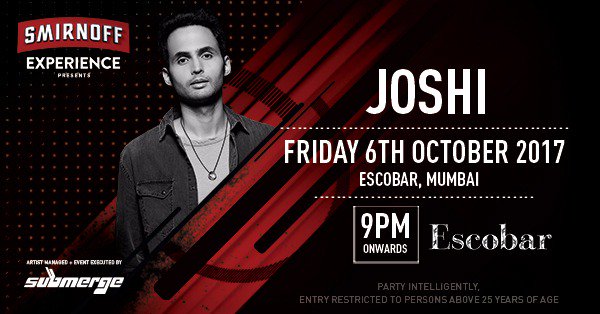 SharkAndInk's tweet photo. Mumbai! @rishabhjoshi is ready to kill it this #Friday at Escobar for the @SmirnoffIndia Experience! Are you ready? 😎 https://t.co/44nIcvyogu