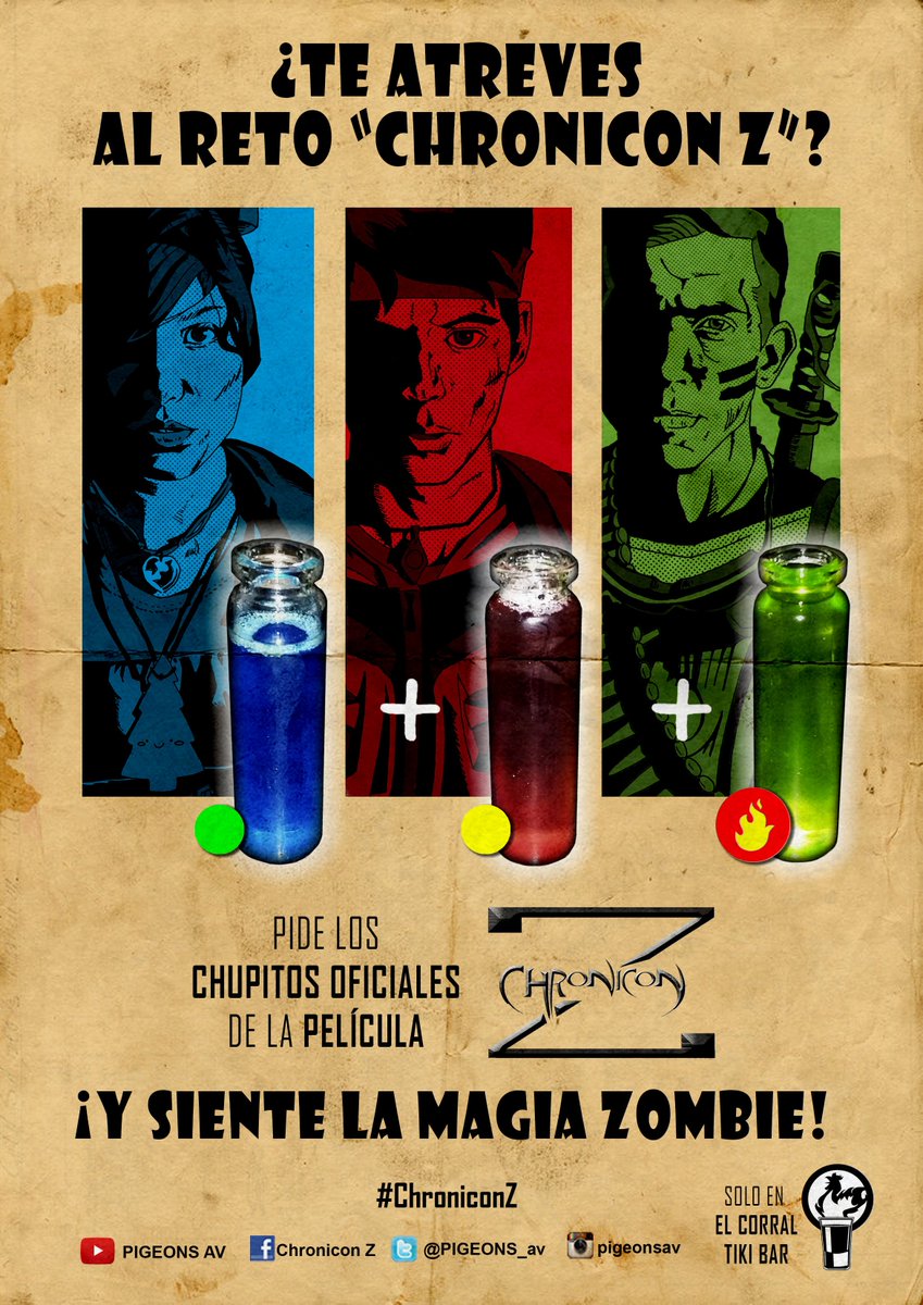 PIGEONS_av's tweet photo. Te atreves al reto de los #chupitos de #ChroniconZ? Tómatelos seguidos o a la vez, y... siente la magia #zombie! Sólo en @ElCorralshots https://t.co/ms5hcKnMp3
