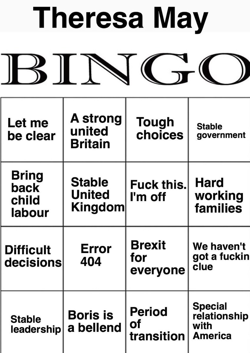 joeheenan's tweet photo. Here's your bingo card for her speech at the Tory conference later on today. https://t.co/3F2pj1qdLS