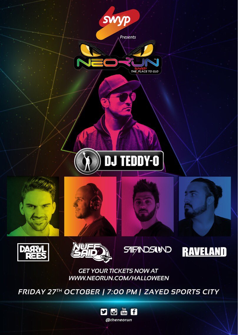 TheNeoRun's tweet photo. This year is our sickest DJ line up yet! Headlined by @djteddyomusic! #SWYP #SoWhatsYourPlan #AbuDhabiEvents #Theneorun #MyAbudhabi https://t.co/sX60lpXC82