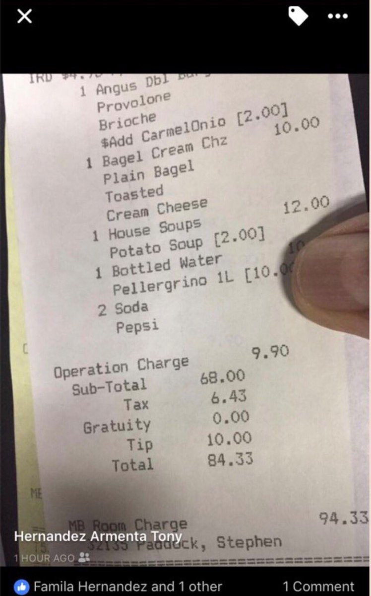 LauraLoomer's tweet photo. BREAKING: Copies of receipts from #LasVegasShooter's room service confirm my previous reporting that shooter checked in earlier than Sept 28 https://t.co/MtnUhBR6Bx