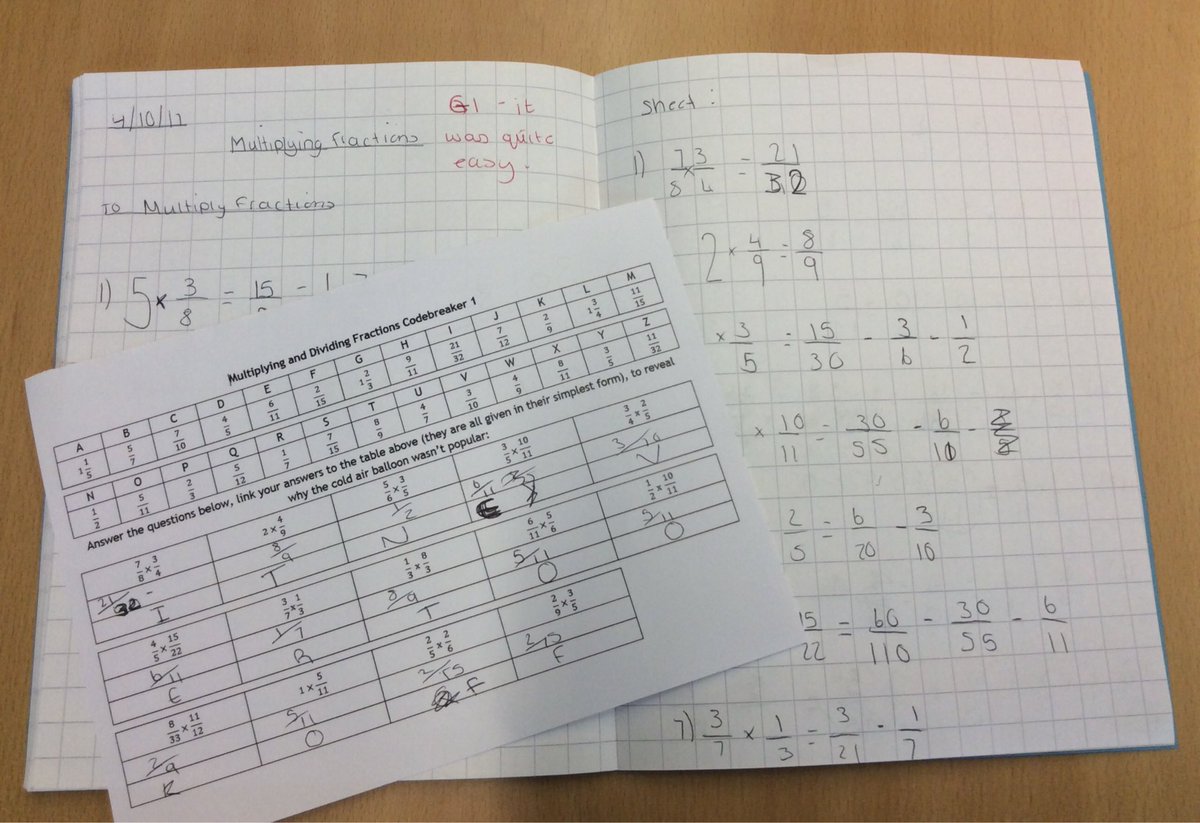 MissGreenWLA's tweet photo. Year 8 have been multiplying fractions to crack a code this morning! ✖️🔎⭐️@WestLakesMaths @WestLakesAcad https://t.co/QJC8K5YCar