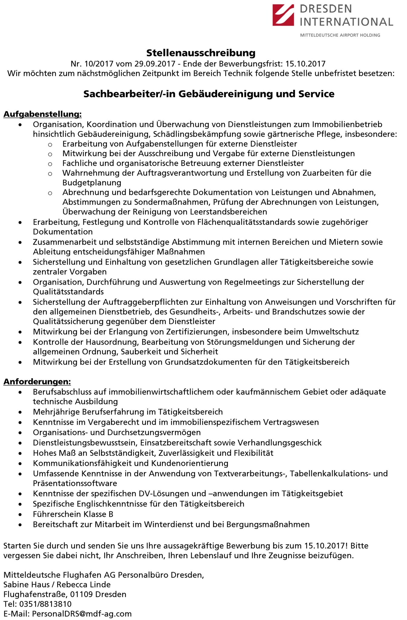 Dresden Airport A Twitteren Stellenausschreibung Sachbearbeiter In Gebaudereinigung Und Service Gesucht Jetzt Bewerben Oder Re Tweeten Bzw Weitersagen Dresden Https T Co 2ecqpglldr