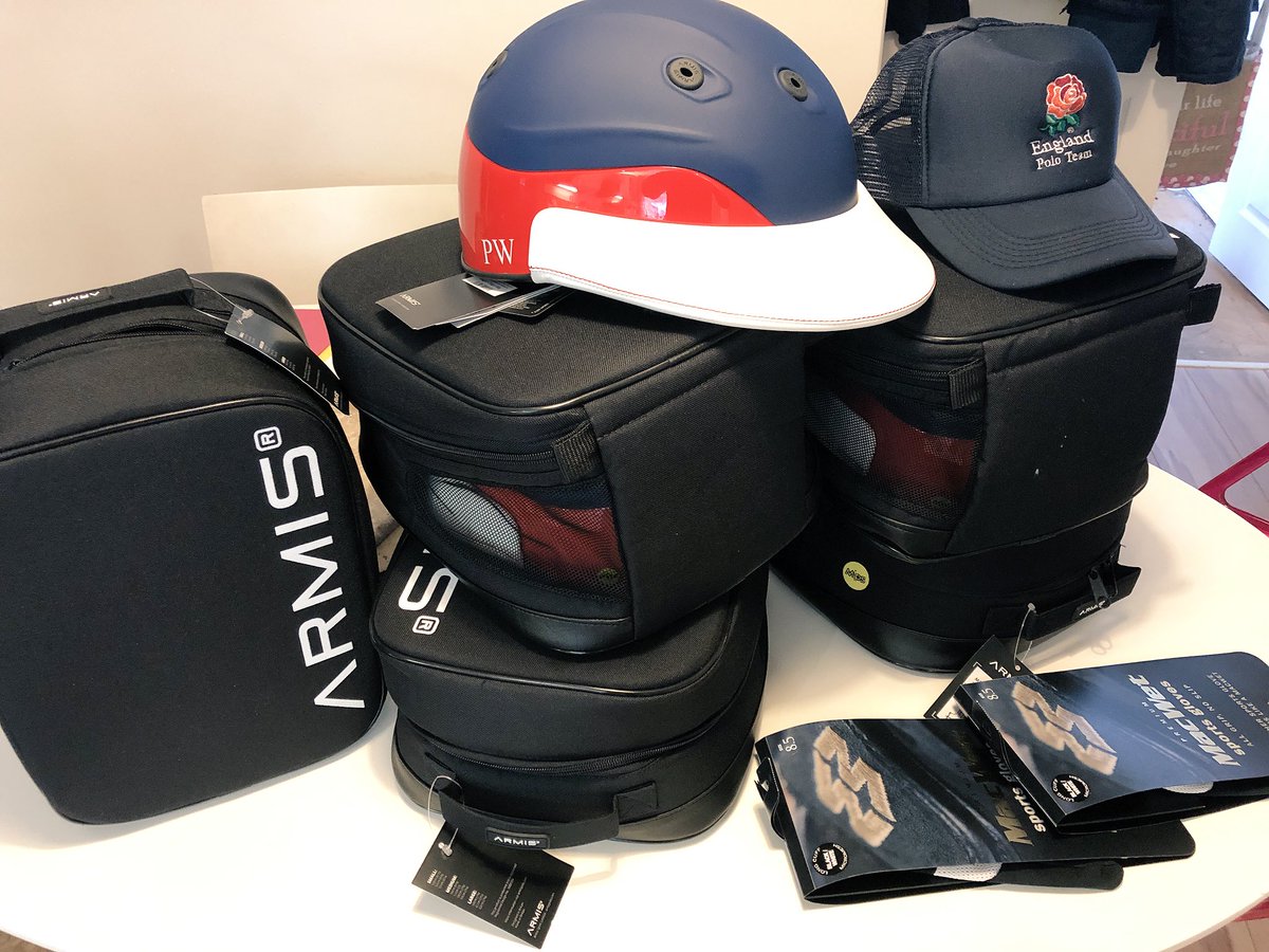 petewebby's tweet photo. Polo helmets have arrived ready for @PoloDevelopment .Thanks @robinspicer and #armis for quick delivery !! #worldcup #englandpolo #safety https://t.co/O3y1Axkqw4