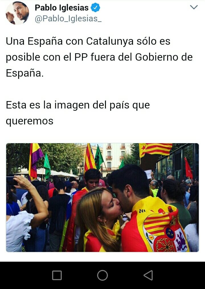 LadyDidiii's tweet photo. Entonces @Pablo_Iglesias_  el conflicto no es entre los independentistas y los que abogan por la unidad de España, el problema es el PP no? https://t.co/aAqSSgG8V7