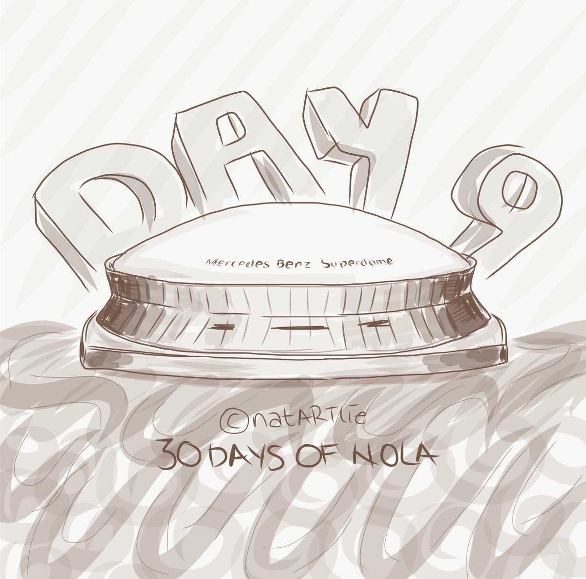natartlie's tweet photo. Day 9 of 30 days of NOLA: Superdome. What's ur fave New Orleans landmark? Comment below and I'll draw it :) #followyournola #onetimeinNOLA https://t.co/hJVRz8gyKU