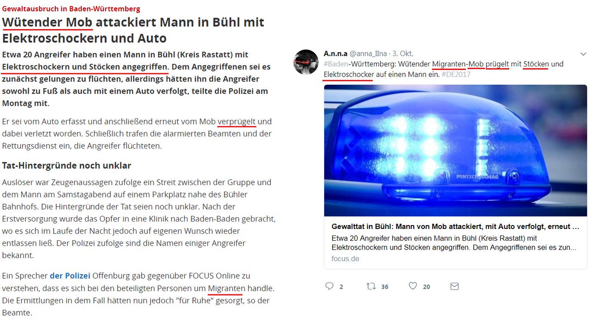 Zahlensammler's tweet photo. Abgesehen von der Frage, ob man mit Elektroschockern "prügeln" kann/geprügelt wurde, steht in der Focus-Meldung alles 1:1 wie im Tweet von @anna_IIna
Dennoch ist der Tweet #WithheldInGer
Tweet: https://t.co/zjHodf68CQ
Focus: https://t.co/IkPCCaIS9D https://t.co/QM083sMaaK