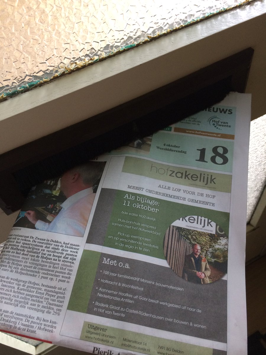 De aankondiging vandaag in 22.000 brievenbussen.. Op 10 okt bij <a href="/Hofweekblad/">Hofweekblad</a> 6e editie <a href="/Hofzakelijk/">Hofzakelijk</a> vol verhalen van ondernemers uit de Hof