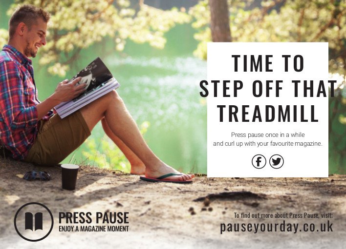 pauseyourday's tweet image. Pressing Pause is good for the mind and body. Take time out from the daily routine and relax with a magazine. #pauseyourday