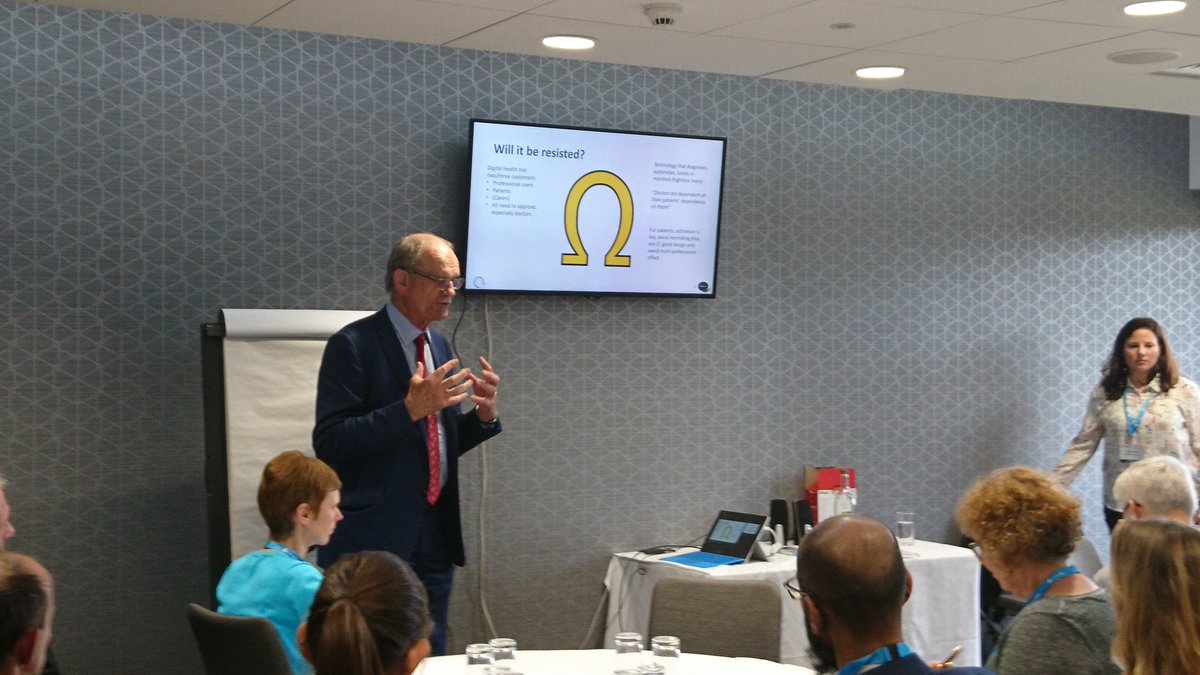 HealthInnoWest's tweet photo. Digital health has 2-3 customers — all need to approve new products: professional users, patients/citizens &amp; carers. Charles Lowe at #DAP2 https://t.co/JHsH6Se437
