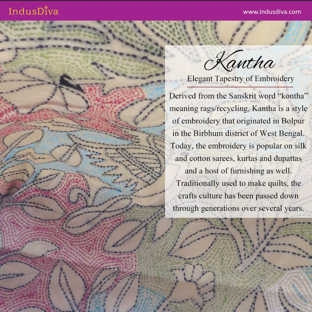 IndusDiva's tweet photo. IndusDiva Loom Lore - Kantha - Elegant Tapestry in Embroidery. #knowyourhandlooms #loomlore #chapterhandloom #abouthandlooms  #handloom. https://t.co/dOE1B4j62H