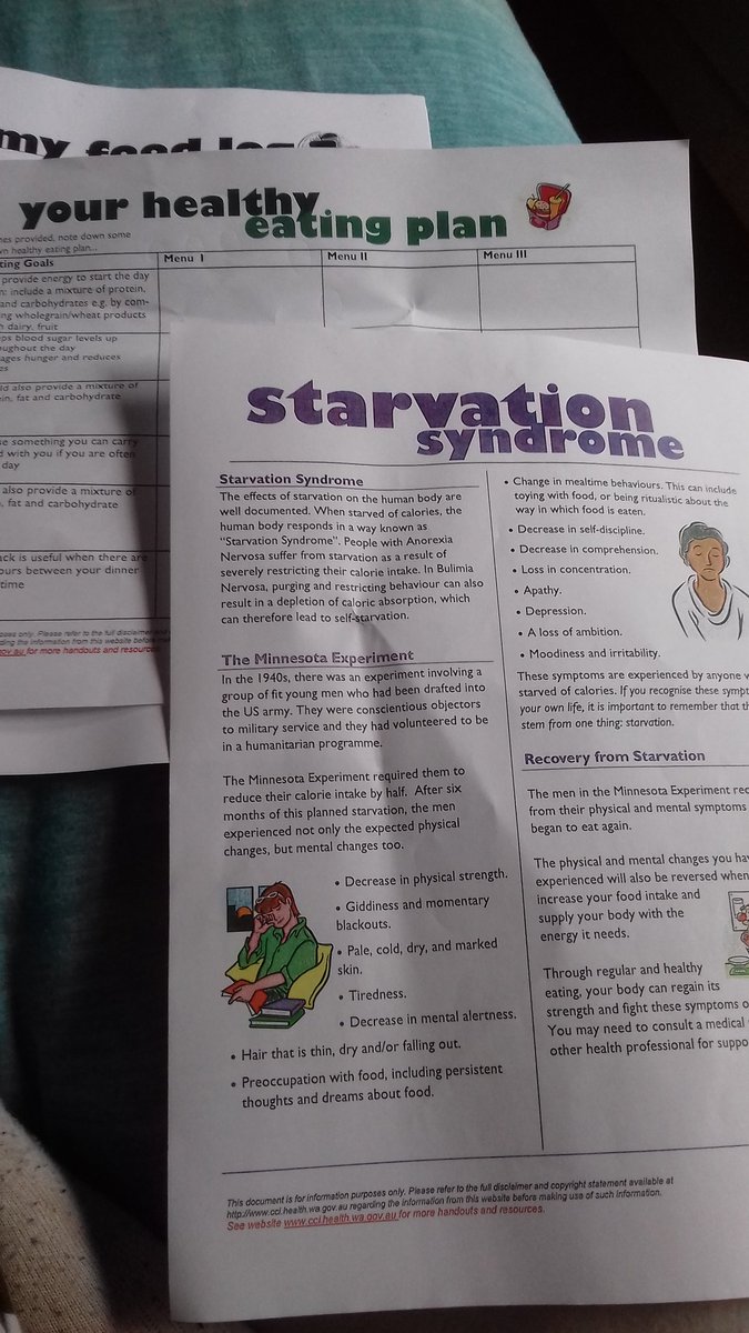 WWEOLDSCHOOL's tweet photo. Back from the #eatingdisorderservice 😢🙈 starvation syndrome & Body dysmorphic disorder🙈😦ave 2do a worksheet involving eating & I don't wat 2 https://t.co/jKIIp2ow0g