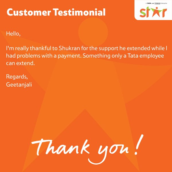 StarBazaarIndia's tweet photo. It's always an honour to treat all our customers like Stars.
Thank you for your kind words Geetanjali.
#HappyCustomer #StarCustomer https://t.co/xy6yjPDQz8