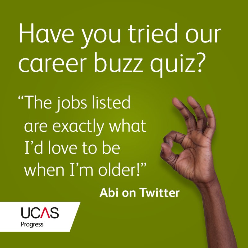 ucas_online's tweet photo. Not sure which career is right for you? Try our short, fun buzz quiz! https://t.co/rj86E05eg6 https://t.co/UxSpEjZdEG