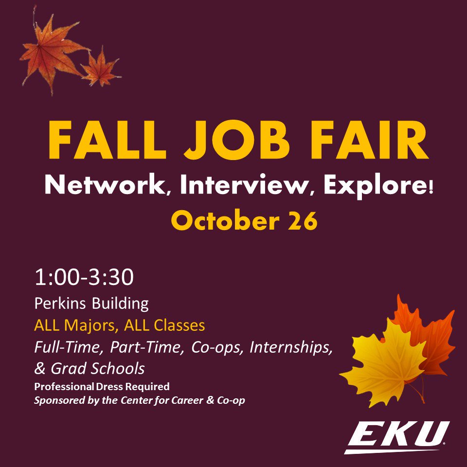 EKUCEAHS's tweet photo. #FallJobFair happening 10/26! Don't miss it! #professionaldevelopment https://t.co/0jxZhp2YRf