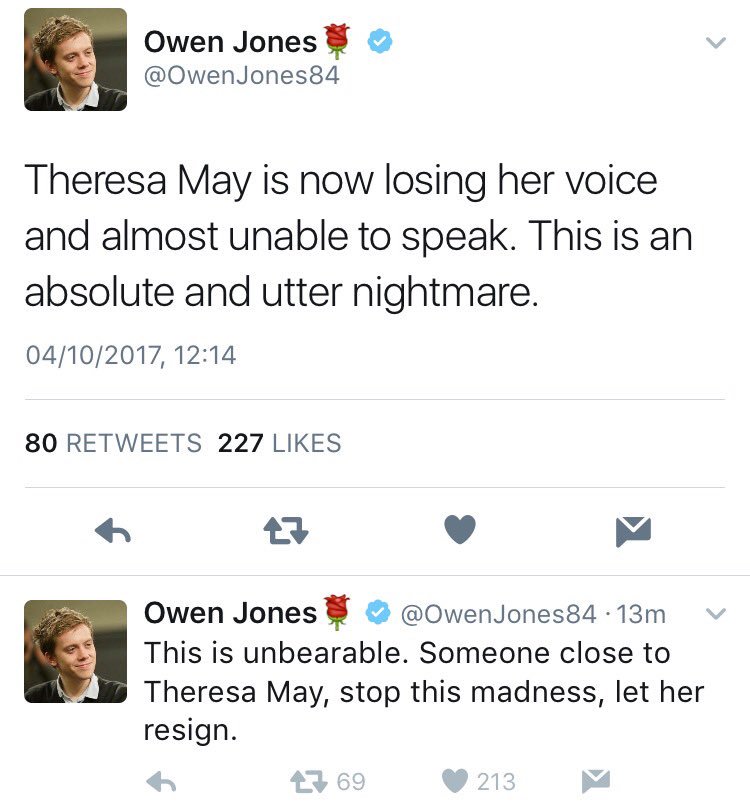 wallaceme's tweet photo. "Theresa May should resign because she's got a cough" is among today's worse takes. https://t.co/3jFQuDUqmu